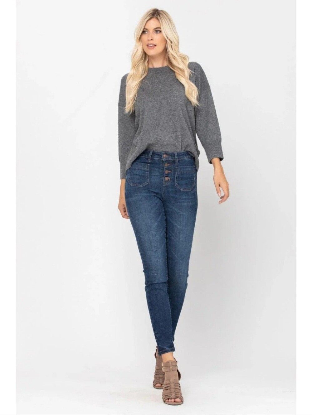 Judy Blue Dark Blue High-Rise Patch Front Pocket Skinny Jeans New 15/32 Stretch